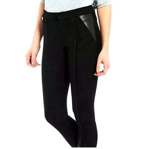 Zeza B Black Pants Leggings, Faux Leather Accents, Size: S/P